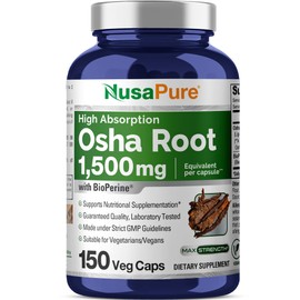 NusaPure OSHA Root Extract 1500 mg per Vegan Caps - 150 Count (10:1 Extract, Non-GMO, Vegan, Bioperine) Ligusticum Porteri