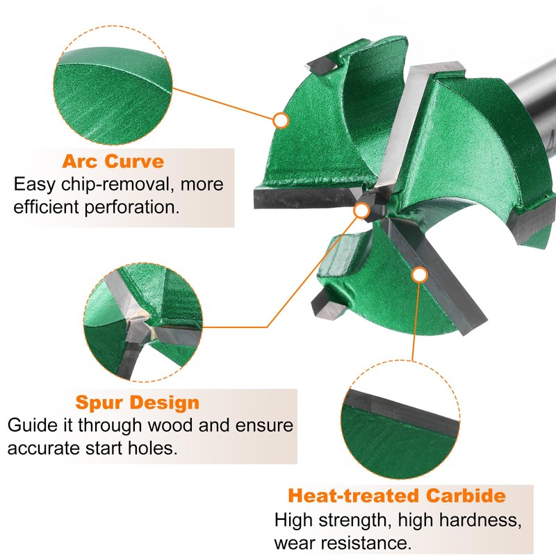 sourcing map Forstner Drill Bit 1-9/16" (40mm) Carbide Upgraded 3