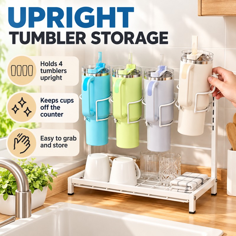 40oz Tumbler Water Bottle Organizer Rack, Metal Cup Holder and