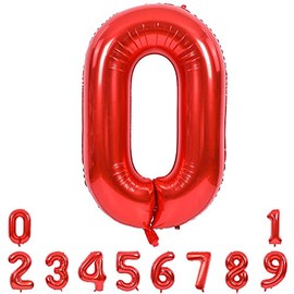 40 Inch Red Large Numbers Balloons 0-9, Number 0 Digit 0 Helium Balloons, Foil Mylar Big Number Balloons for Birthday Party Anniversary Supplies Decorations