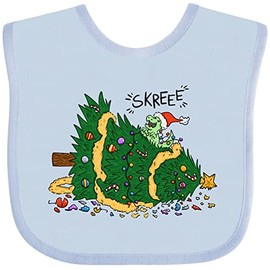 inktastic Tiny Dinosaur Destroying Christmas Tree Baby Bib Light Blue 382f8