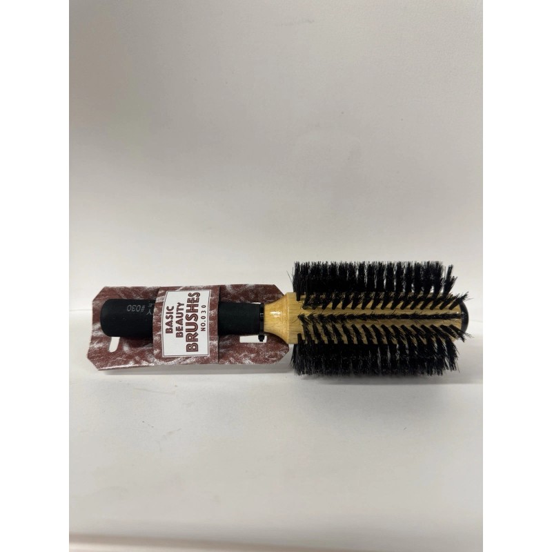 Basic Beauty High-Density firm Boar Bristles Wood Round Brush for