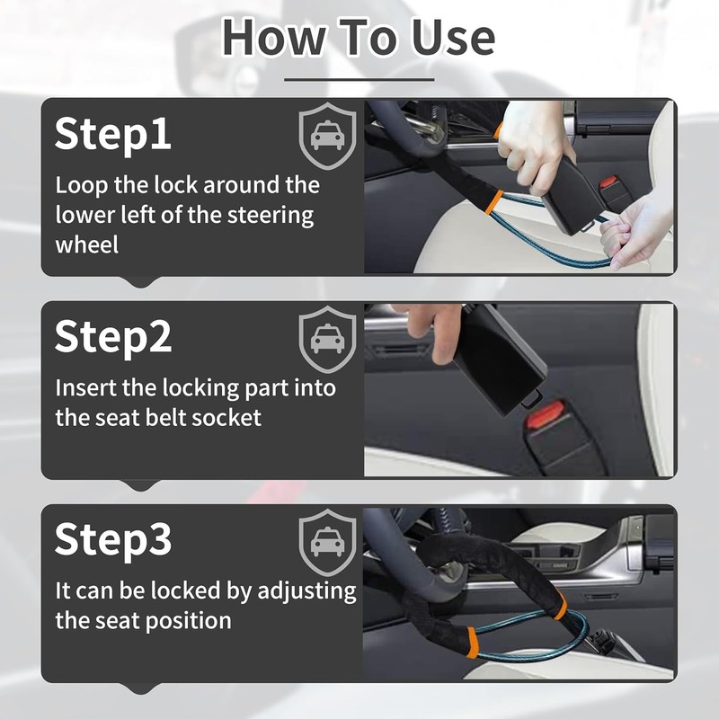 Upgraded car Steering Wheel Lock with Alarm Function, seat Belt