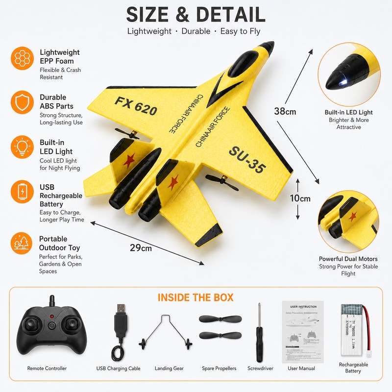 SU35 RC Foam Airplane for Outdoor Flying – 2.4GHz Remote