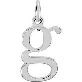 Solid 925 Sterling Silver Lowercase Alphabet Initial Letter g Charm Pendant Chain Necklace 16" (12mm x 6.1mm)