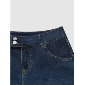 Flamingals Straight Leg Boyfriend Jeans for Women Button Hem Mid Waisted Bootcut Jeans Deep Dark Blue XL