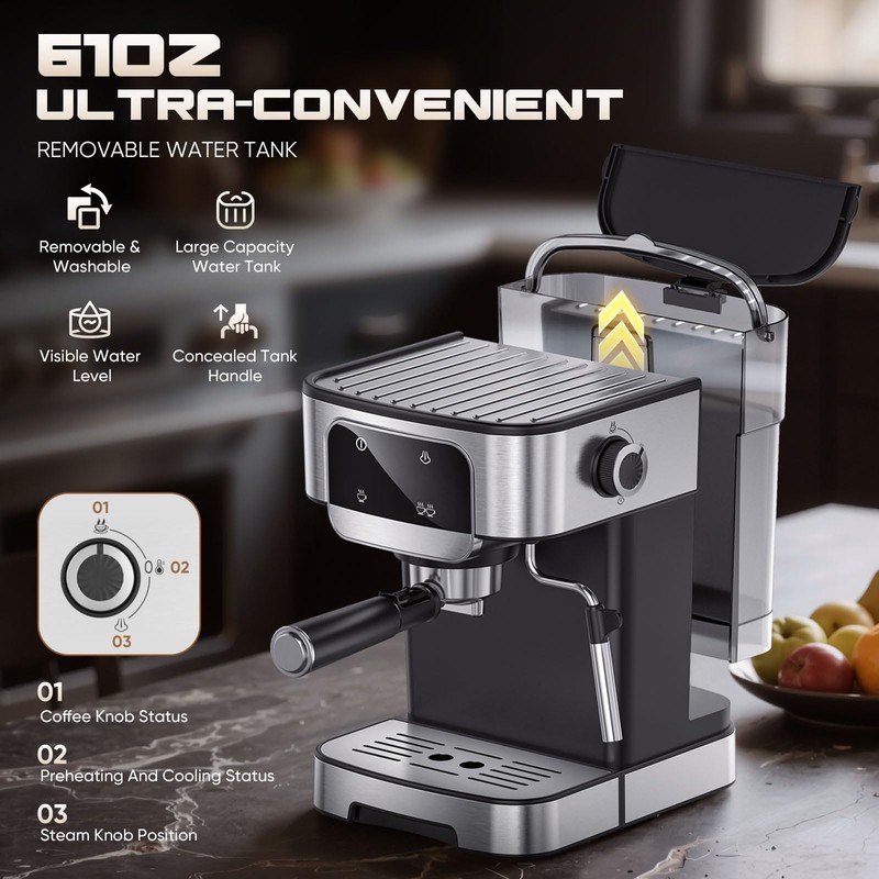 Espresso Machine 20 Bar, Professional Espresso Maker with Power Milk