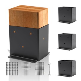 4 Set 4“× 6” Post Base, (Inner Size 3.6"x 5.6") Post Brackets,Black Metal Powder-Coated Thick Steel Post Anchor Outdoor for Support Deck Base Plate Pergola Brackets Fence Kit,Mialbox Post Mount