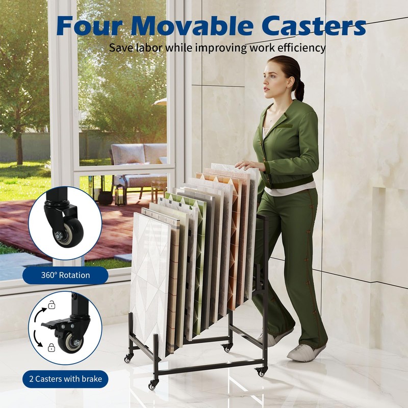 WYJREES 12-Tier Tile Display Rack, Rolling Tile Display Stand for