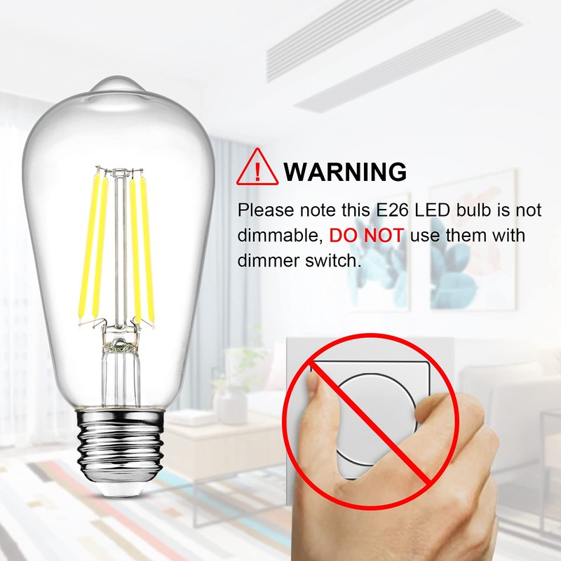 Ascher Vintage LED Edison Bulbs, 6W, Equivalent 60W, Non-Dimmable, Daylight