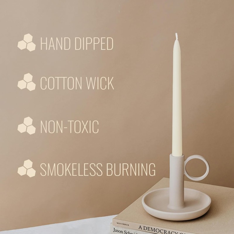 JONERAY 12-inch Ivory Beeswax Taper Candles - 9 Hour Long