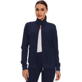 Meanzoo Scrub Jackets for Women,Zip Front Warm-up Jacket(Navy,Small)