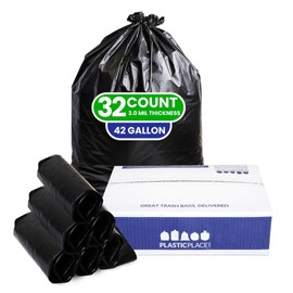 Plasticplace Contractor Trash Bags 42 Gallon 3.0 Mil Rolls Black Heavy Duty Garbage Bag 33.6” x 47.6” (32 Count)