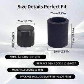 JCKLW 11013-0037 Air Filter 49065-2057 Oil Filter for Kawasaki KAF 620 Mule 4010 Trans 4x4 Camo 617 2014-2017; Utility MULE 610 4X4 XC KAF 400 2010-2016; KAF 400 Mule 610 4x4 XC SE 400 2014-2016