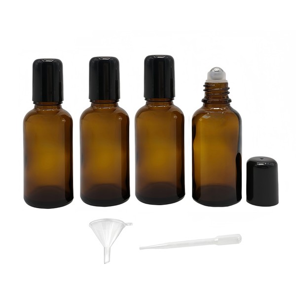4 Pack 100mL Amber Glass Essential Oil Roller Bottles,Refillable Massage