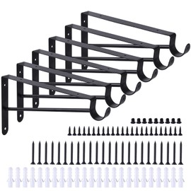 Supforce 6 Pack Closet Rod Bracket Heavy Duty, Wall Mounted Closet Shelf Brackets, Metal Closet Shelf Brackets with Rod Support, Black