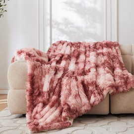 COOVA Ultra Soft Faux Fur Throw Blanket – Fuzzy Fluffy Cozy Microfiber Blankets, Warm Thick Plush Sherpa Fleece Throw Blanket for Couch,Bed,Sofa,Ideal Gift for Women.(Tie Dye Rose Red, 50"x60")