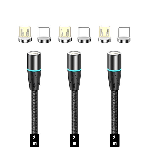 N. NETDOT Magnetic Charging Cable,2in1 Gen12 (6.6ft/3 Pack Black) 18W
