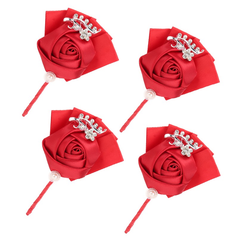 4Pcs Exquisite Ribbon Wedding Corsage Brooch Bridesmaid Artificial Chest Flower