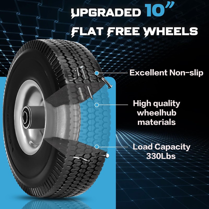 2Pack 10 x 4.10/3.50-4" Solid PU Run-Flat Tire Wheel with