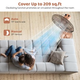 Tangkula 16-Inch Metal Pedestal Fan, Industrial Metal Standing Fan with Adjustable Height, 3 Speeds, 75° Oscillation & 20° Head Tilt, Floor Fan with Weighted Base for Living Room Office (Copper)