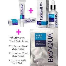 Kit Pure Skin Acne Bioaqua Tratamiento Facial de 3 Piezas con Suero Crema y Mascarilla Facial Localizada para el Control de Brotes e Imperfecciones