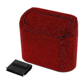 ACROPIX Car Trash Can Trash Bin Rhinestones Hanging 6.3" Length 2.8" Width 5.5" Height Red Black Rhinestone ABS