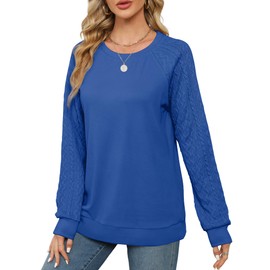 Saloogoe Long Sleeve Shirts for Women Loose Fit Tops Crewneck Sweatshirts Business Casual Outfits 2025 Royal Blue L