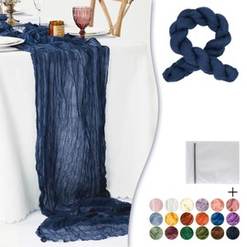 Waligoy Navy Blue Cheesecloth Table Runner 1 Pack 35" Boho Gauze Table Runner 120 inches Long Table Runner Rustic Sheer Fabric Bulk for Baby Shower Wedding Bridal Birthday Party Table Decorations