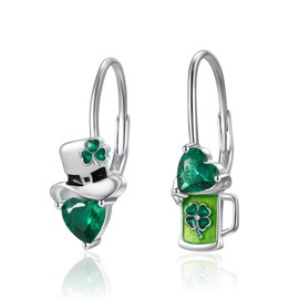 Lmoneta St Patrick's Day Leverback Earrings for Women Irish Festival Gifts Shamrock Dangle Drop Green Clover Accessories Good Luck Lecerback Earrings