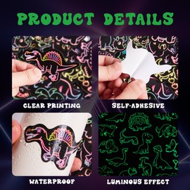 51 Pcs Neon Dinosaur Stickers for Kids Glow in The Dark, Dinos Sticker for Water Bottle, Vinyl Waterproof Laptop Decals for Teens Girls Boys, Students Adults Sticker Pack