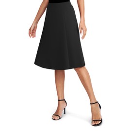 Women's Vintage A-Line Elastic High Waist Midi Skirt Flared Office Knee-Length Stretch Skirts, black