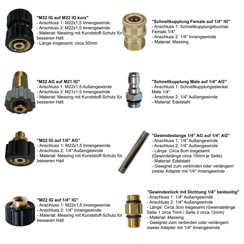 M&M Smartek Pressure Washer Adapter M22 x 1.5 Female to