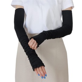 SWINGPLUS Sustained Cooling Arm Cover, Xylitol Treatment, UV Protection, Upper Arm Length 27.6 inches (70 cm), Unisex, One Size Fits Most, Black (fingertip lace and finger holes)