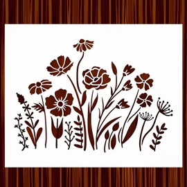 Large Wildflower Stencil for Painting on Wood, Canvas - Reusable Drawing Stencils for Crafts, Wall, Art, Furniture - Flower Floral Stencil (12x15 Inches)