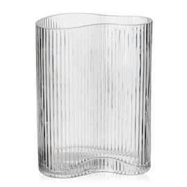Ribbed Glass Vases for Flowers Clear Flower Vases for Centerpieces Rectangular Glass Vase 9.8" Decorative Large Table Vase for Living Room, Dining Table, Entryway, Mantle, Shelf, Wedding
