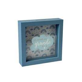 Salvadanaio per Bambini in Stile Nuvola, 16x16 cm, Cornice Blu con Motivo Arcobaleno