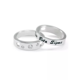 Tau Beta Sigma sterling silver ring w/ 3 CZs & enameled cursive writing