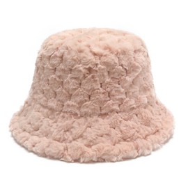 ZLYC Women's Winter Faux Fur Fishing Hat Knitted Bucket Hat, Fluffy Pink