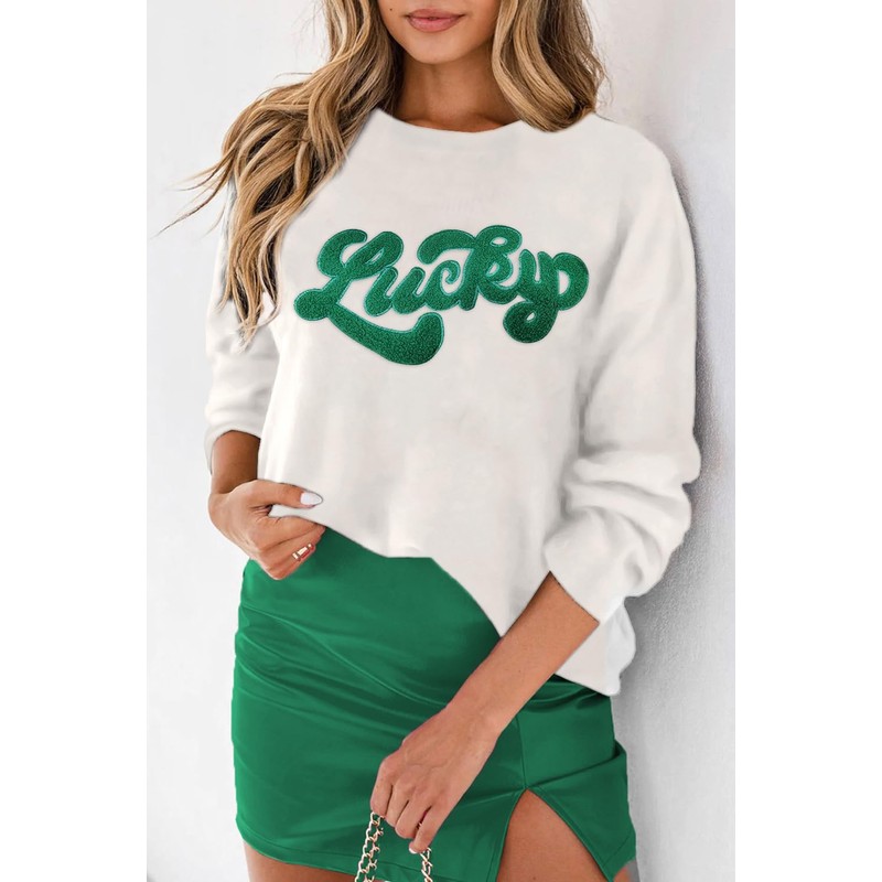 LEMAFER Women's 2024 St. Patrick's Day Sweater Green Sequin Lucky