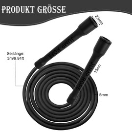 Honosen Corda per saltare per adulti, fitness, 5 mm x 3 m, in PVC, per adulti, con manico antiscivolo, velocità Rope regolabile, facile da saltare, in ABS, per fitness, uomini, donne, bambini