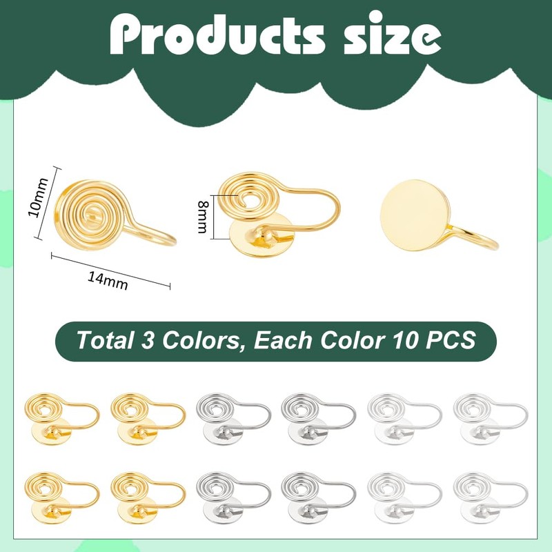 UNICRAFTALE 30Pcs 3 Colors Pressure Earrings for Keloids Clip-on Non-pierced