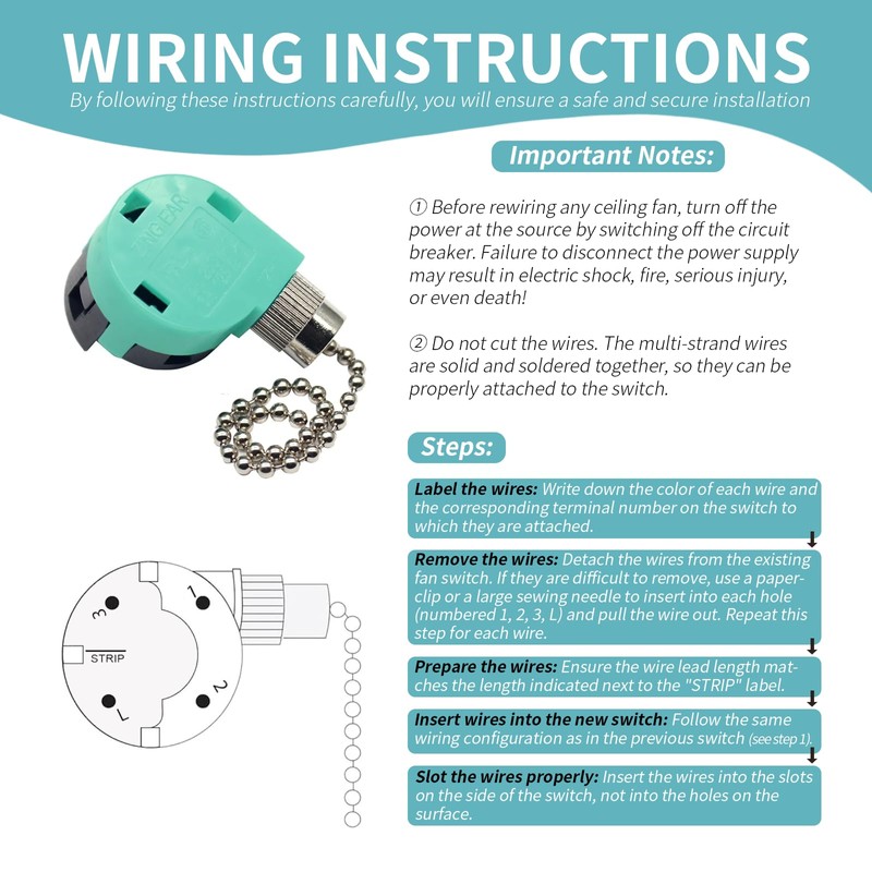 HUAXRUI Ceiling Fan Pull Chain Switch ZING Ear ZE-268S6, Ceiling