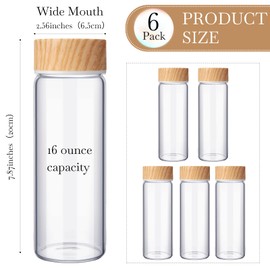 Zubebe 6 Pack Glass Bottle with Lids 16 oz Wide Mouth Juice Bottles Milk Drinking Glass Bottles Reusable Airtight Juicing Cups Leak Proof Water Jar for Juicing Tea Milk Beverage Storage