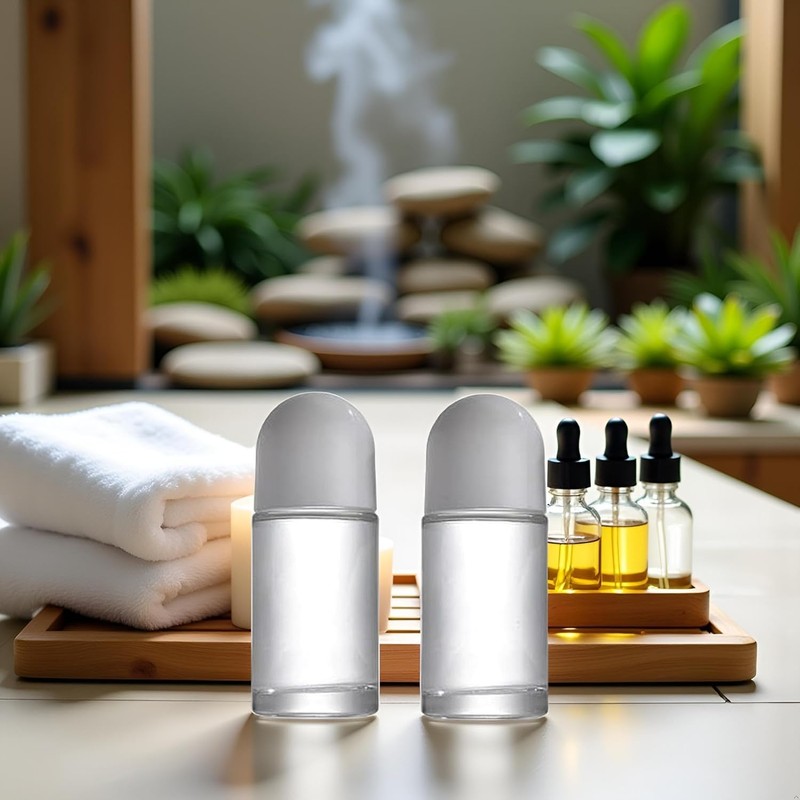 YuanHolumid 2Pcs White 50ML Glass Empty Roller Bottles with Plastic