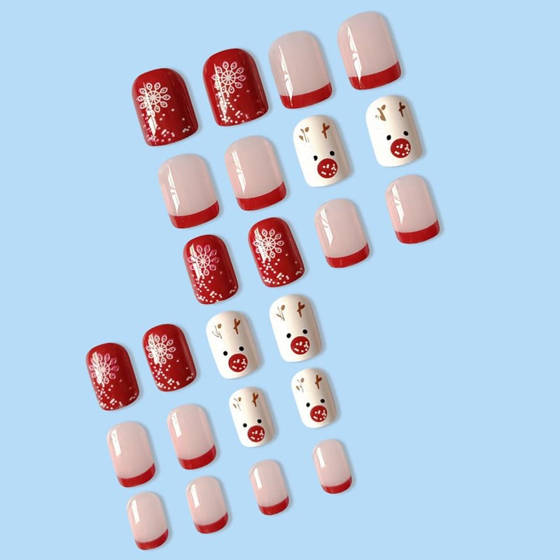 Wedity 24 Pcs Christmas False Nails Cute Santa Claus Snowflake