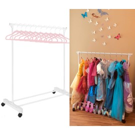 Boottique Child Garment Rack- Kids Closet Organizer- with Childrens Velvet Hangers (White Rack with 10 Pink Hangers)