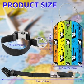 Colorful Guitar Leather Luggage Tag and Add a Bag Luggage Strap 2 Pack Travel Suitcase Tag with Stainless Steel Loop Name ID Label Privacy Cover for Travel Bag Suitcase