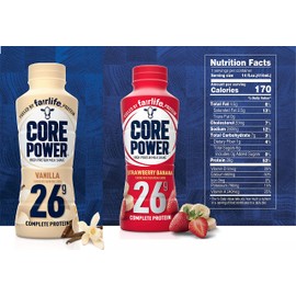 Forbes Premier Fairlife Core Power High Protein Milk Shake, Natural Flavor Ready to Drink Protein Shake, The best Strawberry Protein Shakes, 14 fl oz , 26gm (Strawberry Banana/ Vanilla flavor, Pack of 6 Bottles) protein, beverages, strawberries,