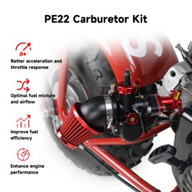 XIKOBY PE22 Carburetor Throttle Cable Exhaust Muffler Assembly for Predator 212 196cc Coleman CT200U CT200U-EX BT200X Mini Bike Baja Warrior Massimo MB200 Axis GX160 Engine Minibike Parts Stage 2 Kit